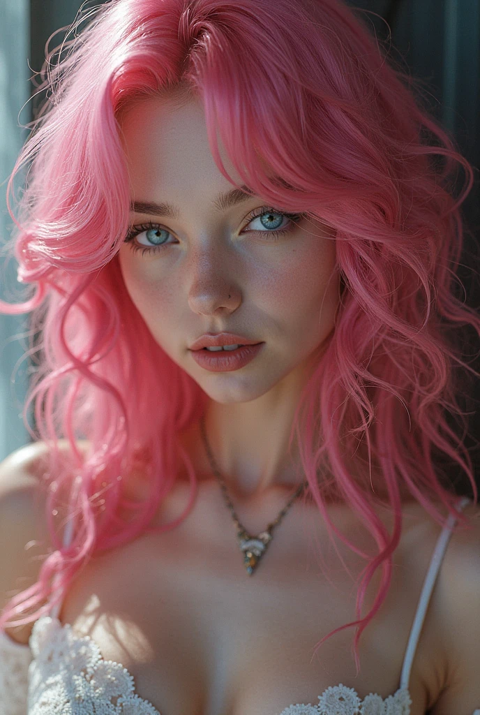 A sexy girl with pink hair