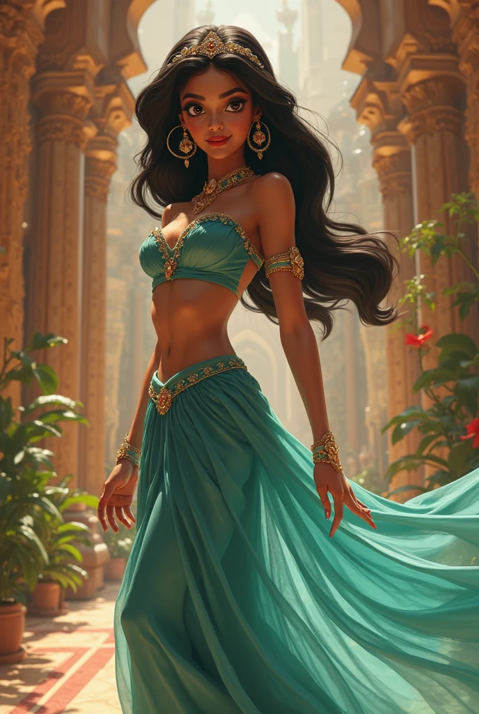 Stunning Princess Jasmine, photo in 8k, in action, cinematic.