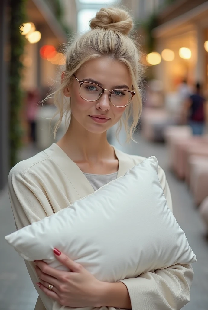 ((Best quality)), ((masterpiece)), (detailed), perfect face cute face blonde hair wearing cute glasses sitting in front of the computer in pink pajamas