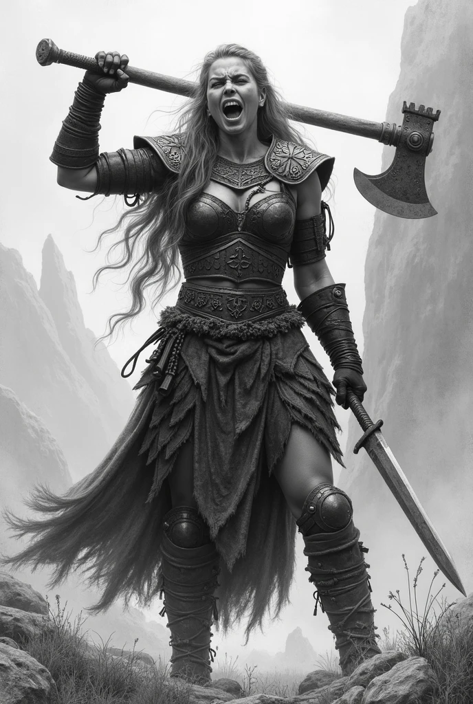 a girl , 28 years old, concept art of a warrior with a sword, clouds. digital artwork, illustrative, painterly, matte painting, highly detailed, cinematic composition