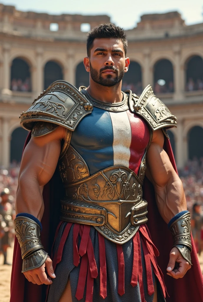 Athletic shirtless bullfighter