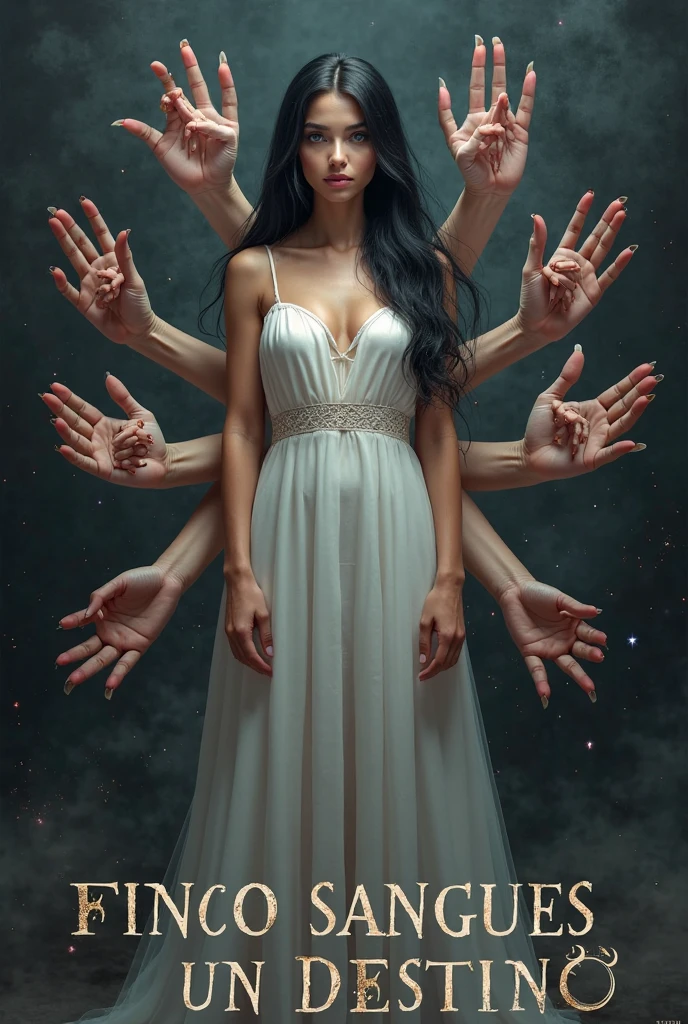 (Many hands:2)Folds into horror fantasy background，The subject is a girl in front of the background，View of camera from behind
