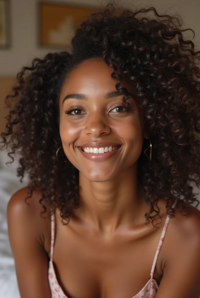 (selfie shot, from above:1.5), (half body portrait:1.4), (from behind:1.05), RAW uhd portrait photo of a 21-year-old brazilian ebony woman, (flawless face), cute face, chubby face, sunburnt ebony skin, (flower print bikini), (extreme long light afro curly hair), jade eyes, detailed skin pores, oiled skin, tan, intricate eye detail, (big cheeks), natural breasts_dd, unbalanced breasts, (cleavage), detailed (textures!, hair!, shine, color!!, imperfections:1.1), highly detailed glossy eyes, (looking at the camera), specular lighting, beautiful knees, dslr, ultra quality, sharp focus, tack sharp, dof, film grain, (centered), Fujifilm XT3, crystal clear, center of frame, sharp focus, beach sand, bokeh, (dimly lit), low key, at night, (night sky), barefoot on the white sand