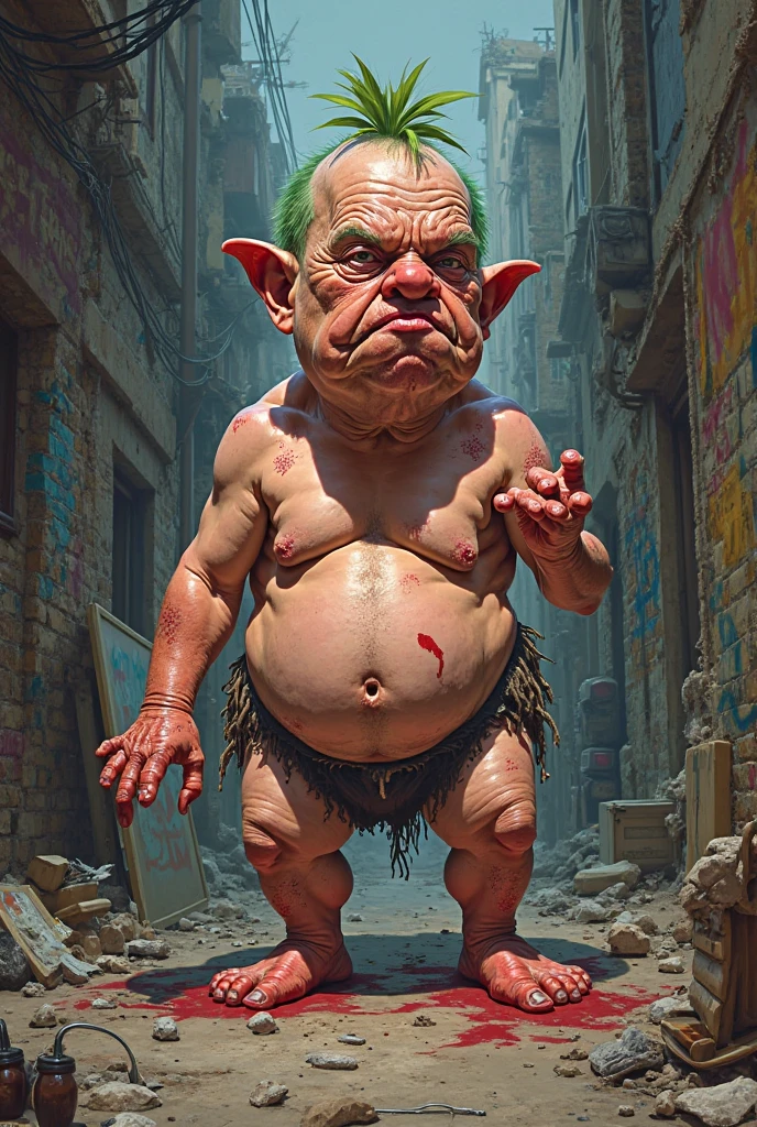 goblin, prominent belly, bulged belly, swollen belly, muscular, tall, dominant aspect, pointed ears