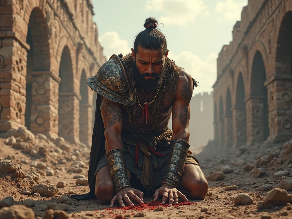 Sad warrior on the verge of death