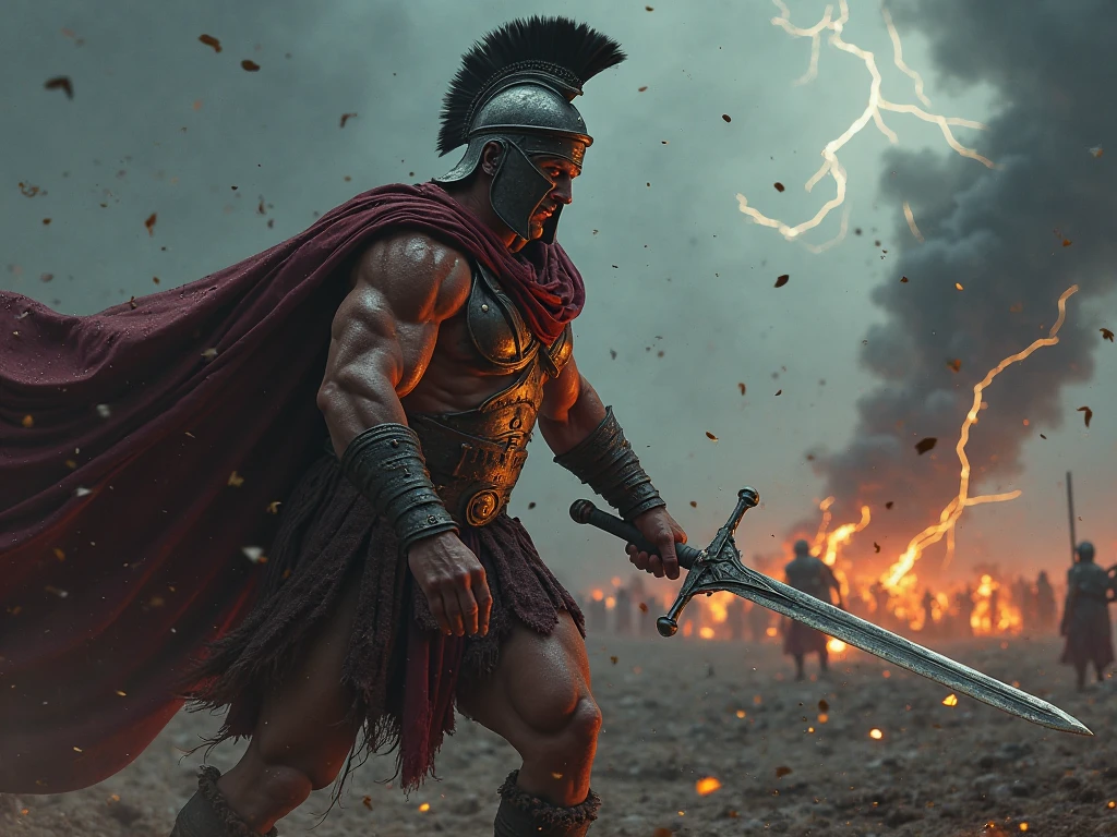 spartan warrior, fighting , bloody armor, epic, 8k