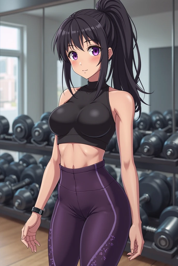 1girl, slim body, short hair, ponytail, black cargo pants, huges breasts, sport bra, teen