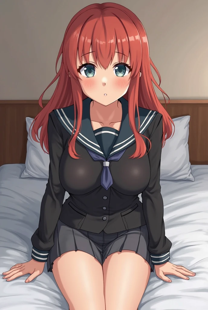 ((muste piece)), ((best quality)), (Super detailed), anime style etc.,peeing on the bed, pretty girl, 1 girl, solo, ((beautiful eyes)), shy smile, ((Open chest)), ((Cute nipples))