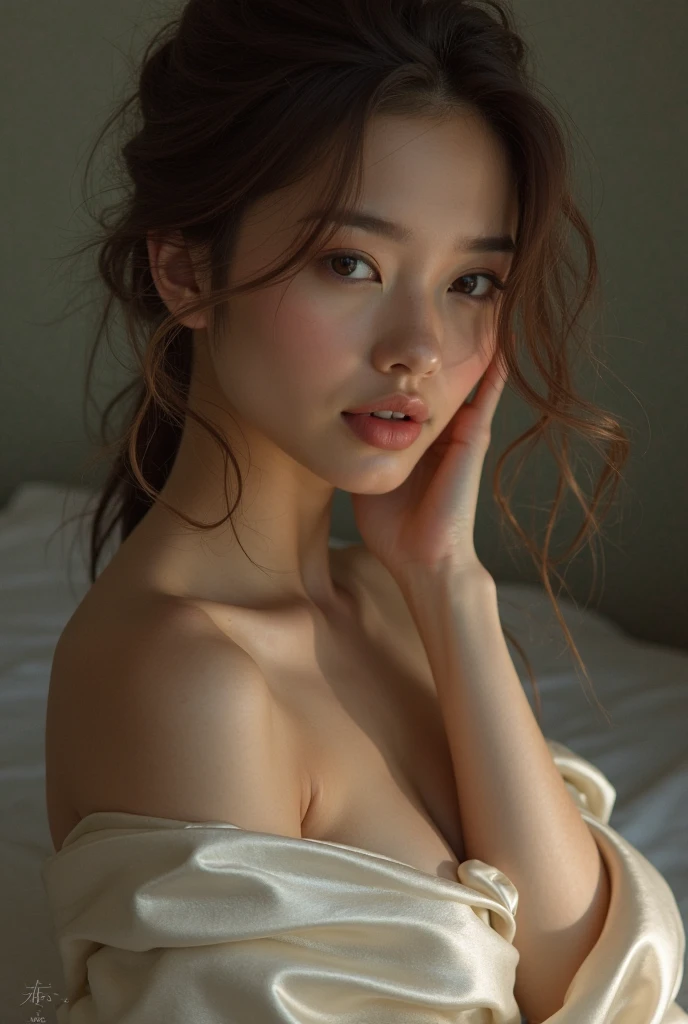 (masterpiece:1.3), (8k, Photorealsitic, Raw photography, Top image quality: 1.4), Japan high school girls、(Random hairstyles:1.2)、cleavage of the breast:1.2、Super Detail Face、Eye of Detail、double eyelid、Bring your chest together、sharp focus:1.2、prety woman:1.4、light brown hair、top-quality、masterpiece、超A high resolution、(Photorealsitic:1.4)、Highly detailed and professional lighting smile、Loose and light knitwear、Shoulder out、Slender、serious facial expression、short-haired、Fatal position,no dress,NUDE,naked,long legs.