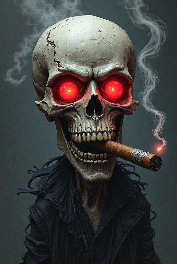 Skull metal red colour cigar on teeth spike metal hair silver metallic colour
