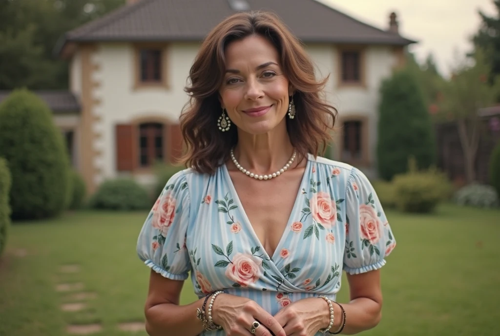 Highest quality, masterpiece, High resolution, Photorealistic, RAW Photos, 8k wallpaper, perfection, Professional Lighting, Very detailed, Written boundary depth, ((One beautiful woman)), ((Sexy 40 year old women)), (In the hotel lobby), ((A dress with a bright color or pattern)), ((look into the viewer'Eyes)), Detailed face, Beautiful Eyes, (Sit with the correct posture), (Sit facing forward), Shapely small breasts, (Sexy look), Light brown straight hair, (Thick lips), ((Place your arms between your legs))
