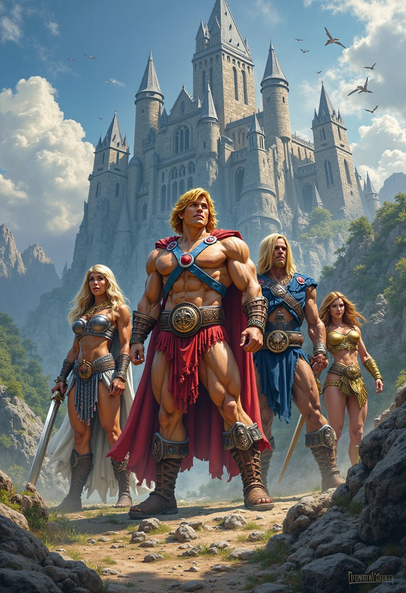 painting of a couple of people sitting on a throne with a large axe, mark brooks frank frazetta, tyler edlin fantasy art, by Tim Hildebrandt, by Johannes Helgeson, female viking, by Greg Hildebrandt, adrian smith fantasy art, norse goddess, by Tim and Greg Hildebrandt, barbarian, michael whelan and karol bak, by Daniel Ljunggren
