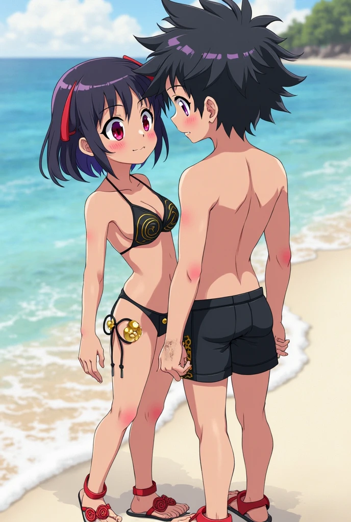 \(Senran Kagura\), qvj, salary, check_9, check_8_up, check_7_up, check_6_up, check_5_up, check_4_up, BREAK,official art,source_Anime, rating_obvious, in makoto style, megami magazine, Anime screencap, uncensored, 1young boys and 1 girl, One shot, Sex,1 girl,improve,18 years,(big breasts:1.2), Sliding on the areola,bikini,Leopard print, half-closed eyes,beach,summer, movement lines, blush, Orgasm, open mouth, embarrassed, the heart spoke, From Side