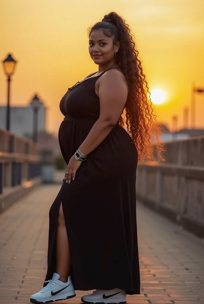 (best quality,4k,8k,highres,masterpiece:1.2),ultra-detailed,(realistic,photorealistic,photo-realistic:1.37),A plus-size Mulata woman with dark skin, having a large afro curly hairstyle and a military haircut, wearing a bikini on the beach. She has beautiful detailed eyes and lips. Her facial features and body shape are artfully depicted, showcasing the beauty and diversity of her appearance. The woman is confidently posing with her hands on her waist, gazing towards the ocean horizon. The beach scene is filled with golden sunlight and vibrant colors. The sand is warm and inviting, contrasting with the clear blue waters. Palm trees sway gently in the breeze, casting shadows on the sparkling waves. The atmosphere is peaceful and serene, creating a sense of tranquility and relaxation. The overall artwork is done in a portrait style, capturing the essence of the woman's stunning beauty and self-assurance. The colors are vivid and vibrant, accentuating her natural complexion. The lighting is soft and warm, highlighting the contours of her face and body. The image quality is of the highest resolution, allowing for every intricate detail to be clearly visible. The artwork is created using a mix of digital illustration and realistic rendering techniques to achieve a lifelike portrayal.