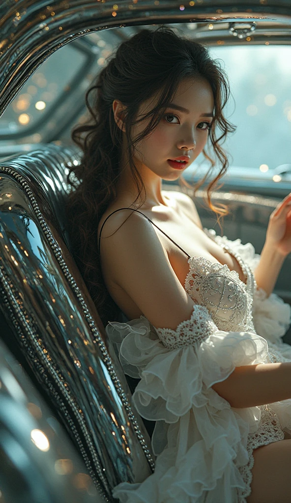 masterpiece、8K、32K、highest quality、(Detailed both eyes)、(cute japanese woman、bangs:1.3)、23 years old、1 girl、elegant、(white underwear:1.3)、(School、classroom:1.2)、morning、(huge boobs cleavage、thighs:1.2)