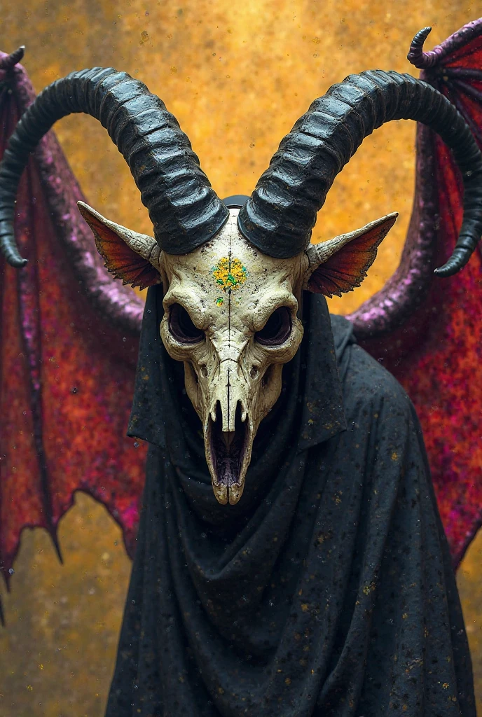 creature with goat mask, angel, devilish style, Holy Light,