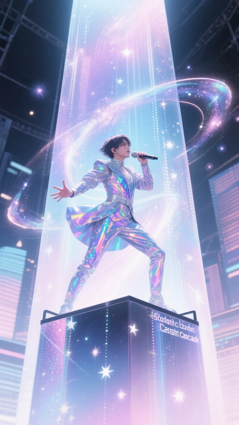 (Highest quality:1.2),One man,alone,Are standing_Split,whole body, Photo of a Japanese man in his 20s made of shiny white and silver translucent glass and plastic,Muscular and shirtless, Silver metal interior, Dynamic pose, Flow organic structure, A sparkling golden circuit, colorful Neon decoration, Ball of Light, Illumination, Illumination circuit, Neon decoration, Depth of Field Focus F/2.8, H&#39;art.right. liver, Greg rightutowski