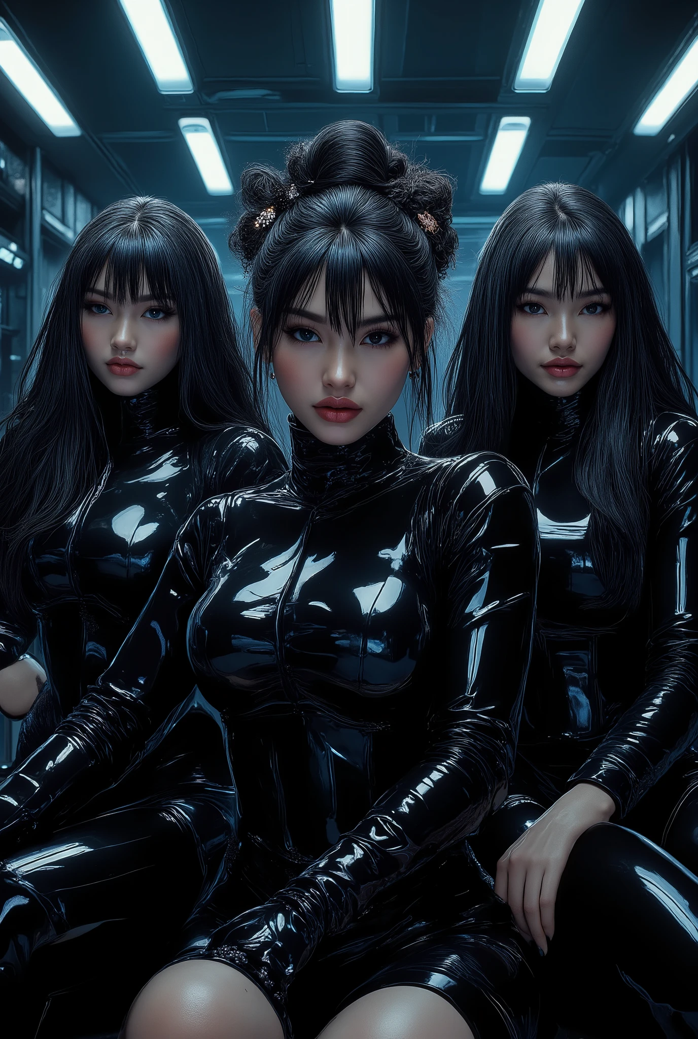 a group of "idol girls". Using latex clothes, thick thigs, perfect faces and body