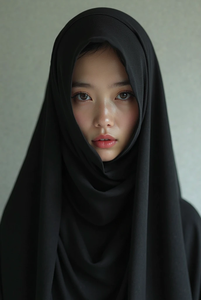Young girl wearing a black hijab and a black scarf,Forehead covered by hijab, girl,short body,slim body,small hips,cute teen,the two breast sizes are not in proportion nsfw!!!!,right breast size is large!!!,left breast size is small!!!,The right breast is larger than the left!!!,with the right breast is bigger!!,with left breast is smaller!!, with the right breast is gigantic!!,with hanging right breast!!,with right breast is sagging!!,right breast out of fasion nsfw,Big right breast!, gigantic sagging right breast!,with left breast is flat,showing bare tits (nsfw)!!!, sie boob right side,visible breasts(nsfw)!!!,uncovered breasts, breasts uncovered and sfw, smooth white facial skin,forehead covered with hijab,revealing clothes, beautiful asian girl, big oppai, beautiful young burqa's girl, in a hood,black hijab,wearing hijab cape,wearing white veil,teenager style selfie pose,beautiful eyes,beauty,cute face,loose clothes,Muslim clothing, 4k, best quality,photorealistic