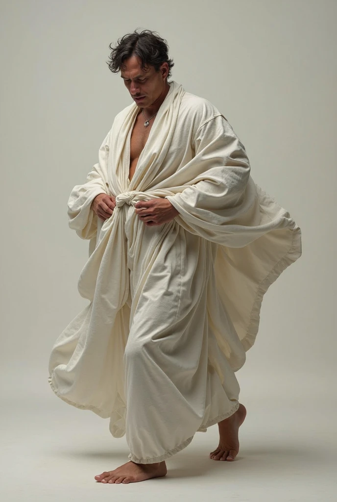 An 18 year old white haired man in a sexy wizard robe