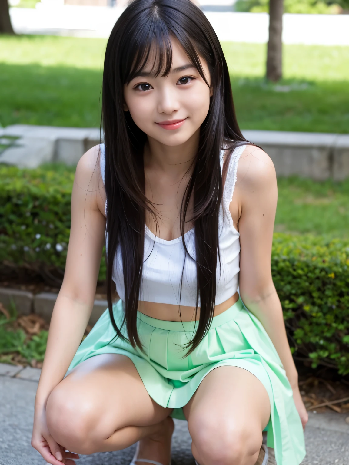 )Highest quality,masterpiece,Flat Chest,Beautiful Face,score_9, score_8_superior, score_7_superior, employment, Super detailed, super high quality, 8k, masterpiece, Highest quality,(Japanese:1.5),(No clothes、Completely naked、彼女はCompletely nakedだ.) ,I can see your nipples、her belly button is visible、Unpack the box、(M-shaped legs spread on a park bench:1.8),( summer clothes and hairpin:1.8),Brown eyes,(small:1.7),(Smooth straight hair:1.5),(Slender body,Thin legs),Detailed eyes,Very white skin,Let your bangs down,Detailed body,Fine hand,No makeup, smile,((((topless))))Browsing Caution,((((child body))))
