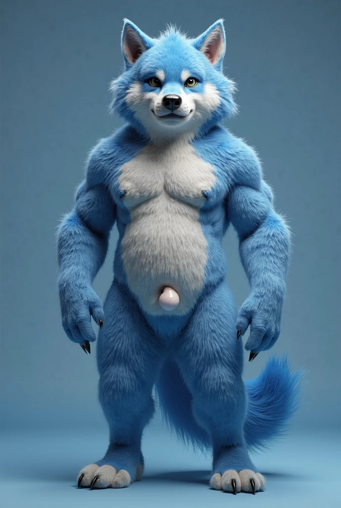 Loup musclé couleur bleux veine au niveau de l'entre jambe il et nu et on voit son pénis il a un gros pénis il et très beau il garde Toul temps le sourire il et dans sa chambre on voit son reflet devant le miroirs son ventre et blanc