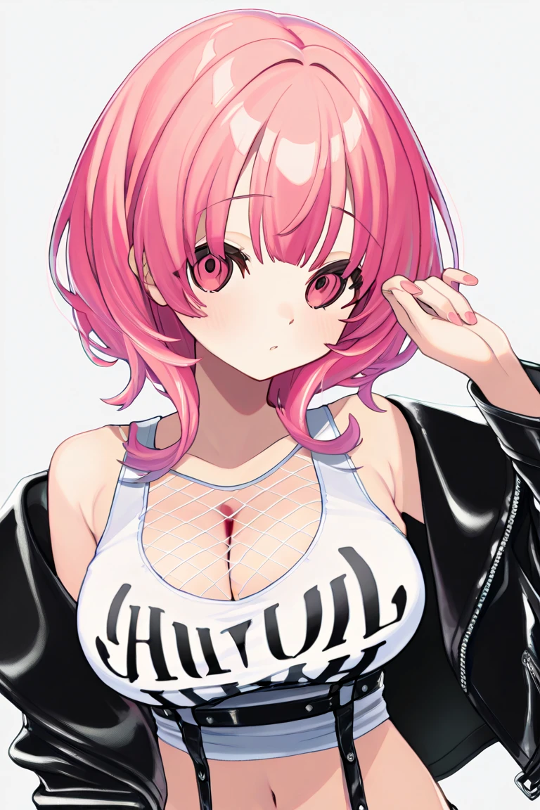 score_9, score_8_score_7_up, mrls, 1girl, 独奏, Anime style, Red eyes, Blurred eyes, Holding pocky, Lazy, Pink lower lip, Short white asymmetric hair, Asymmetrical short hairstyle, Long bangs on one side, Huge breasts, Black off-the-shoulder evening dress, Light blue background.