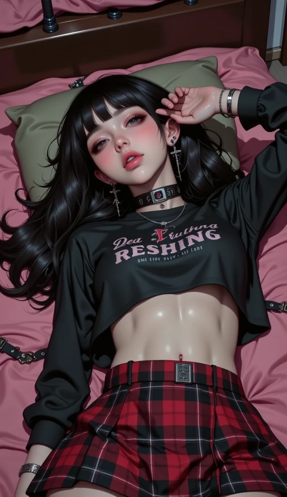 Mime girl, mime makeup, labios negros, black eyelids, cabello corto color negro, boina roja, mime french sweater de rayas blancas y negras, black pants with braces, guantes blancos, en escenario de ciudad europea