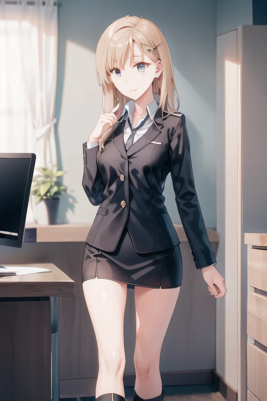 Can you draw while standing,micro mini skirt up to the thigh,表情をもっと繊細にPlease draw it,accurate representation of hands and feet,The face is absolutely necessary,long black hair, beautiful smiling woman ,,OLの制服をPlease draw it,Navy blue suit ,After the white blouse,A dark blue tight miniskirt is approaching,black high heels,big , beautiful smiling woman ,会社の事務職をPlease draw it,long black hair, wearing a white hair band ,a cop wearing a miniskirt,The face is absolutely necessary,accurate representation of hands and feet,fishnet tights,(Facial expression is very important, ,Your underwear shows through when wet,Big breastsをさらにBig breastsに描いて下さい,Please draw it、Please draw it your own expression,open her legs to see blue panties,Smile,Please draw it a more delicate expression, white boots , (((OL Uniform))),( 0、Attractive Mature Woman、 stylish eyes {X} Please draw it a more delicate expression),(After the white blouseの後で),(black miniskirt)(blue panties),I'll do it myself、 Amazing,I need it for work、frowning, 5本の指を正確にPlease draw it 、is very important at work,, Inside the company , I'm nearing 40 years old、 stylish eyesをしたAttractive Mature Woman、 stylish eyes, , Big breasts, Thin Waist , , ,I'll do it myself,