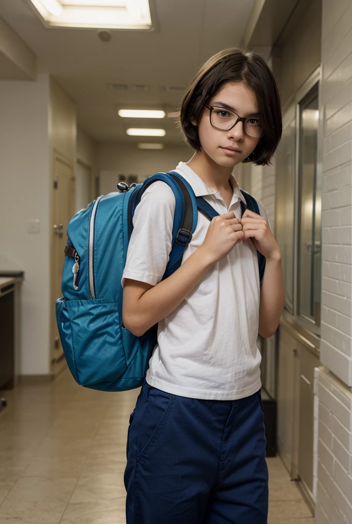 (pp clothes), from forehead, Indonesia school girl, waiting in line, front toilet door, peeing jeans