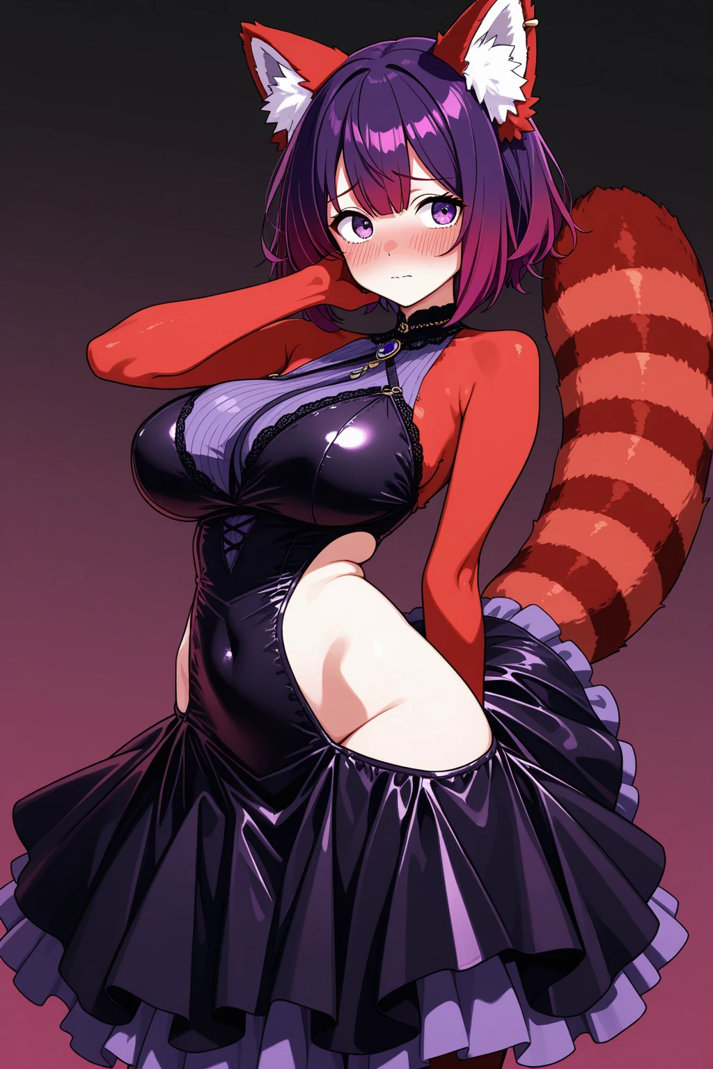 Ranma, cabello rojo, Cabello con trenza, ojos azules, ojos detallados, cuerpo completo, Cleavage Bulge, Sexy Attire, Cat Lingerie, orejas de gato, cola de gato, Cleavage Bulge
