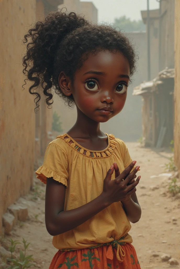 "Generate a hyper-realistic unique image of a 10-year-old girl from Ghana with authentic Ghanaian features hair, skin colour, eyes, dressing, real, set against a realistic city background, showcasing the best quality and intricate details."