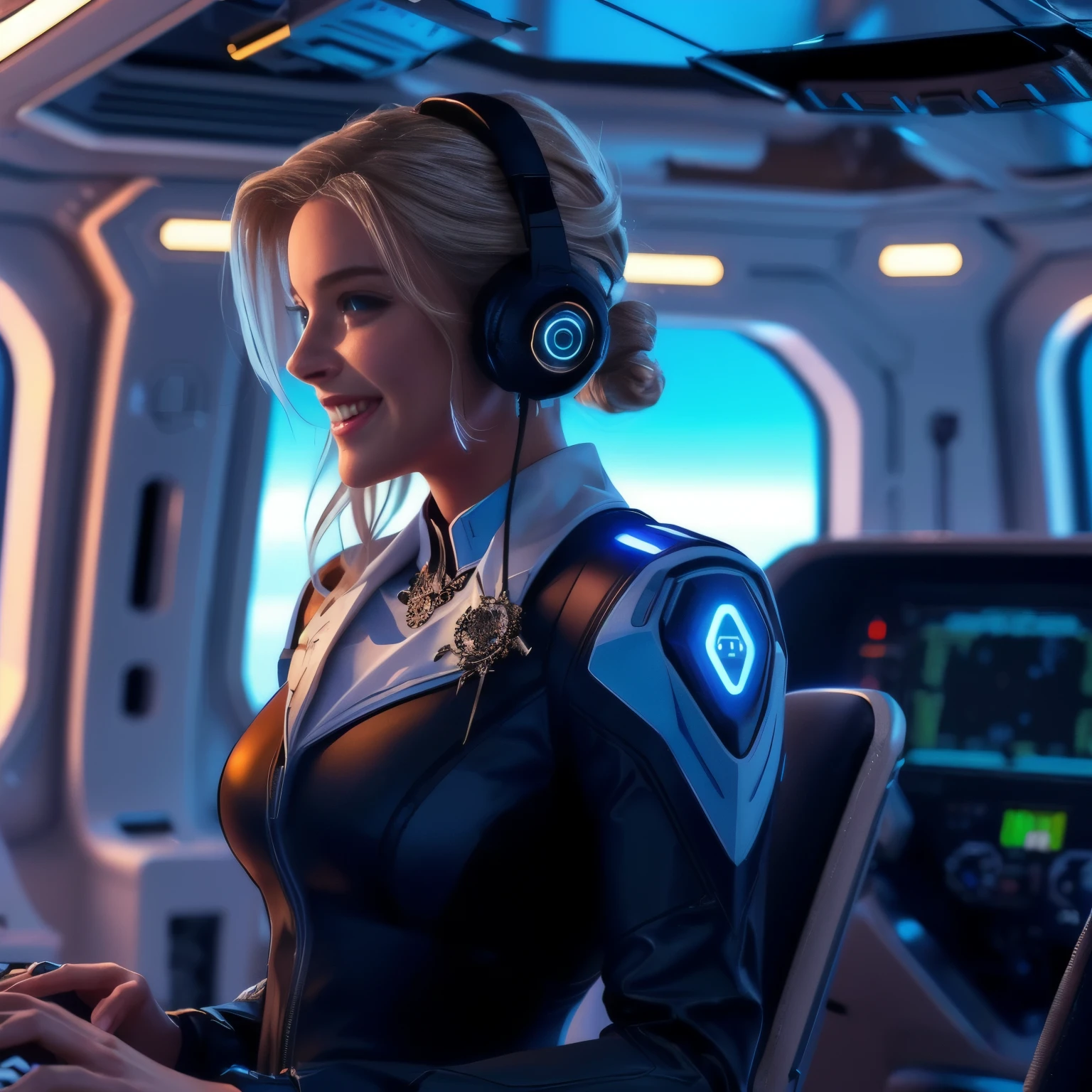 a beautiful 21 yo Oslo Norway woman with long blond hair wearing a Venusian military battle suit next to gold and chrome Venusian spacecraft drinking a futuristic beer, intricate detailing, HDR, vibrant contrast, 32k resolution, luminism lighting techniques, ultra-realistic digital render, bokeh, mass effect, close up black, beauty, pure perfection, divine presence, unforgettable, impressive, breathtaking beauty, Volumetric light, auras, rays, 8k uhd, dslr, soft lighting, high quality, natural textures 8k masterpiece canon eos r4s 50