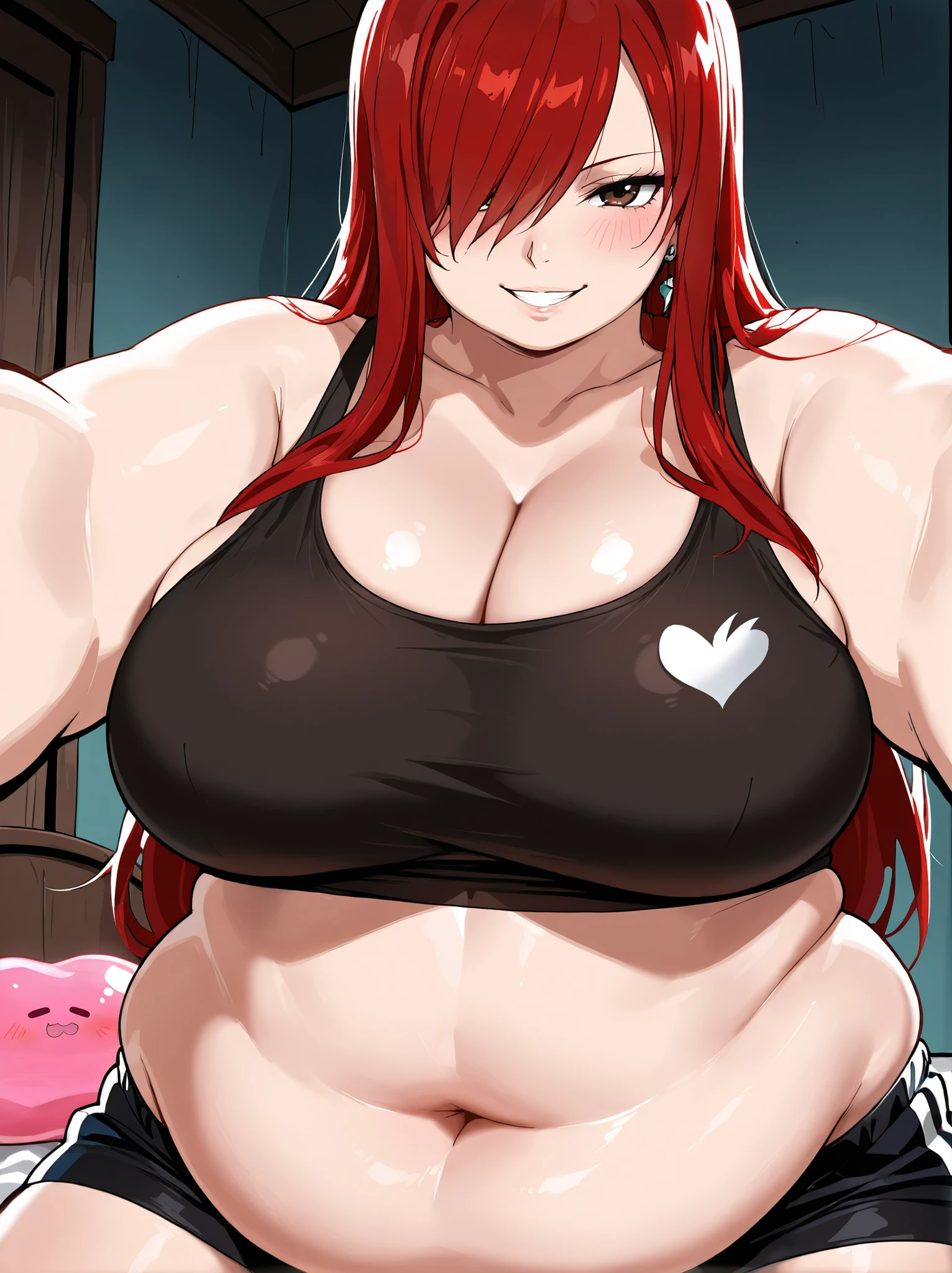 {{full body, high angle}} {{Artist: sincos}} 1futanari, mature futanari, middle age, plump, long hair, red hair, curly hair, blue eyes, tall, tribal tattoos, muscular, large futanari cock, large balls, standing up, holding own cock, solo, large breasts, huge breasts, grinning, sweaty, veiny penis, hairy balls, red pubic hair, girl has a cock herself, futanari stroking herself, masturbation, looking at viewer, thick thighs, muscular tights