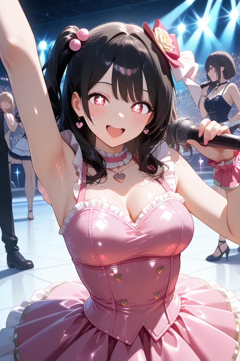 One Girl、Looking at the audience、
Beautiful pink eyes、Long pink pigtailole under the eye、Plump and glossy lips、Heart-shaped choca、Idol、Her name is Rico,smile,Naked Sex,Ahegao,Nipples,,、。.。.。.。.。.。.。.。.。.。.。.。.。.。.。.。.。.。.3d、Realistic、
Idol衣装、Short skirt,Drape clothes、gem、The decoration has been removed、Floral、Lace trim,On a glittering stage、
masterpiece、Highest quality、8k、Detailed skin texture、Detailed cloth texture、Beautifully detailed face、Intricate details、Very detailed、
Ultra-high resolution、8k Ultra HD、Film Grain、Best Shadow、delicate、Gazing at the audience、front