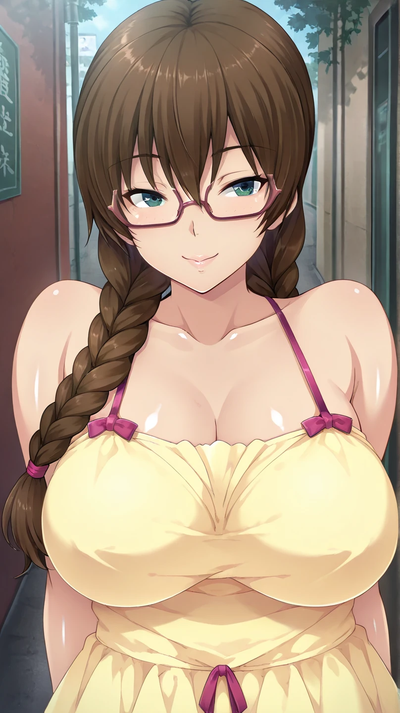 Anime girl with big breasts and glasses in a bathroom., chica anime seductora, arte de anime digital detallado, [ arte digital 4k ]!!, hermosa y seductora mujer anime, pechos cubiertos y sfw, marin kitagawa fan art, digital anime illustration, con pechos grandes, con pechos grandes, pintado en estudio de pintor anime, pechos grandes!, anime moe art style, oppai