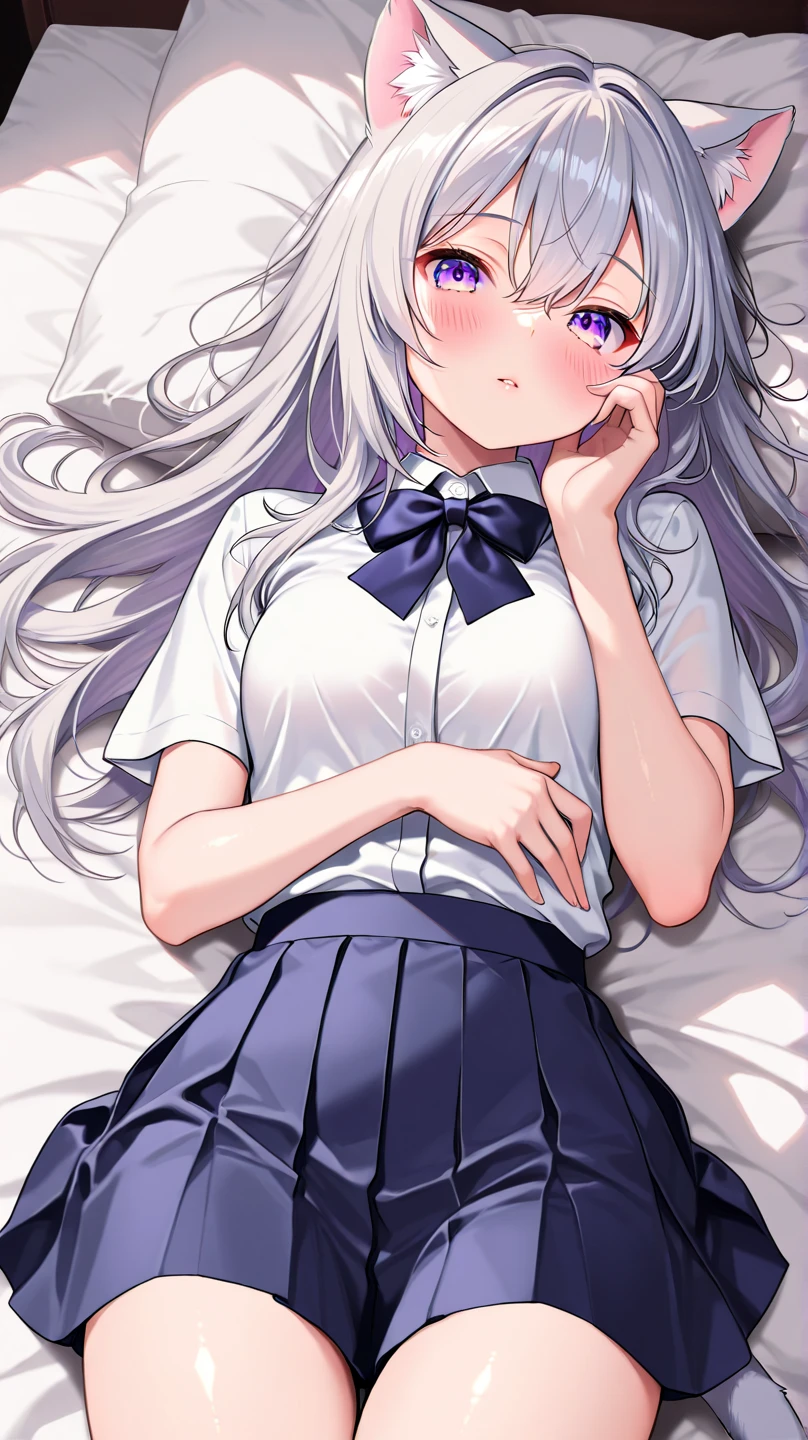 Solo Girl,、Lori、Girl ,From the side,Long Hair, Silver Hair, Bright Blue Eyes, Mid-chest,Red bow tie, Dark blue pleated skirt, Long sleeve shirt, Dark Blue Vest, Outdoor, Flowing Wind, 最high quality, High resolution, Very detailed, Detailed Background, Perfect lighting、masterpiece、Best image quality、最high quality、girl , (cryin)、((Scared)) , masterpiece, Anime art style, Cute Characters, Most detailed, high quality、(((cry)))、(missionary, 1boy, penis, lying, vaginale, ass pov, spread legs, Sex, nsfw)、nose blush、steam、Shiny Hair、Very fine and beautiful bright eyes、Very detailed, clear and beautiful face, Awards, Anatomically correct、、((Scared))