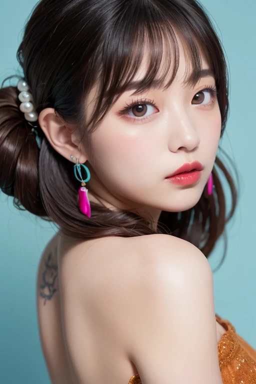 um close up de uma mulher com cabelos longos usando brincos, Dom Yunjoo, Janice cantou, Lalisa Manobal, Heonhwa Choe, park Ji-Min, jossi do blackpink, com franja, TaeJune Kim, Kim Hyun Joo, Ji-Min, Lalisa Manoban do Blackpink, Shin min jeong, portrait of jossi do blackpink