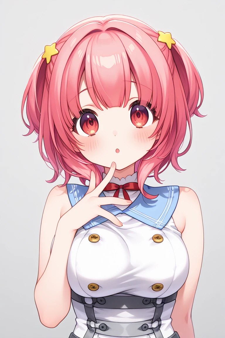nsfw, (full nude:1.5), 1girl, female masturbation, pussy, Hairless Pussy, breast, medium breast, spoken heart, from below, (embarrassed:1.5), best quality, perfect anatomy, dynamic lighting, character focus, close to viewer, detailed eyes, open mouth, long hair, lie down on your back, heterochromia, red eyes, yellow eyes, kureiji ollie, double bun, hair bow