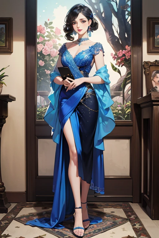 rosto magro,Slim,Lori huge breasts cleavage,Best quality、tmasterpiece、A high resolution、1girll、Porcelain dress、hair adornments、choker necklace、jewely、pretty face、Physically、Tyndall effect、realisticlying、Shadow Studio、edge lit、bicolor lighting、(highdetailskin:1.2)、8K Ultra HD、Digital SLR、softlighting、high high quality、volumettic light、sneak shot、photore、A high resolution、4K、8K、The background is blurred out,Full body photo,Jade foot,