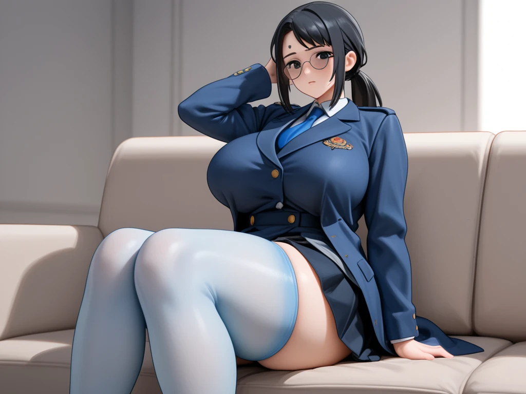 (hews art style:0.8), score_9, score_8_up, score_7_up, score_6_up, uncensored, shizuka hiratsuka, long hair, black hair, black eyes, BREAK (masterpiece:1.2), best quality, high resolution, (detailed eyes:1.3), perfect lighting, (perfect hands, perfect anatomy), large breasts, sweating profusely, (cinematic), race queen, cropped jacket, huge breast, highleg bikini, micro shorts, thigh boots, peaked cap, sitting, crossed legs, armchair, fog, steaming body
