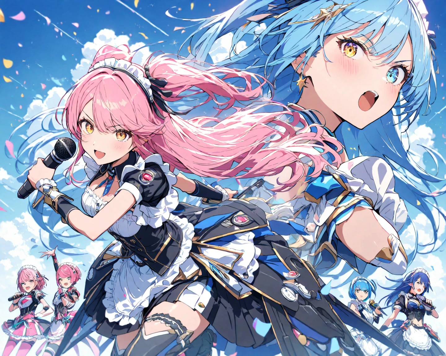 Anime maid girl clothes, bikini maid costume, paladin armor, fantasy armor, ((knight paladin armor)), light armor, knight armor, armor straps, tactical straps, battle camp