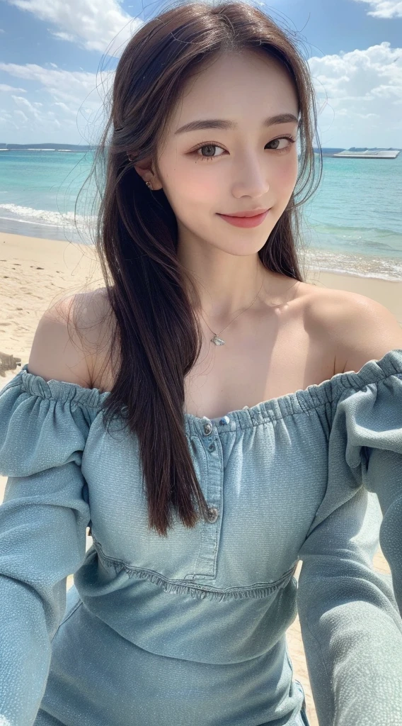 ((Best Quality, 8k, Masterpiece:1.3)), Focus:1.2, Perfect Body Beauty:1.4, Buttocks:1.2, ((Delicate Long Hair)), (Wet Clothes:1.1) , (Ship, Sea: 1.3), Fine bandeau dress:1.1, Highly detailed face and skin texture, Fine eyes, Double eyelids, whitening skin, smile, wearing necklace,