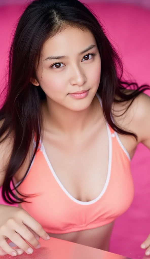 extreme close-up of beautiful Indonesian female, 36 inch breasts size, ample breast, Harden nipples, wearing zipper jacket, blushy smiles, adorable face, in the classroom, UHD, nsfw