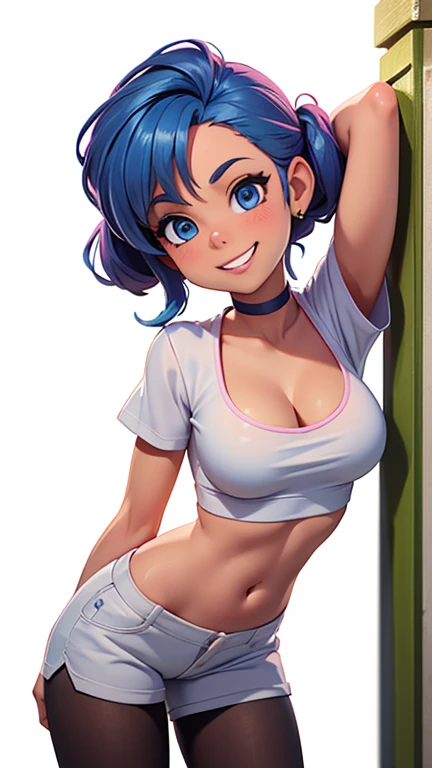 (((Bulma Cuecas))), sozinho, soio, female, 1 girl, hiper detalhado, Standing, pose showing your buttocks, ((usando lingerie rosa )),corpo atletico, pacote de seis, seios grandes, cintura fina, quadris largos, coxas grossas, bunda grande, Curvas Thincc,fundo do quarto de hotel, natural lighting, anatomia perfeita, boa anatomia, good composition,,olhos puros, lips sexy, bushy eyelashes, maquiagem, sorridente, olhando para o