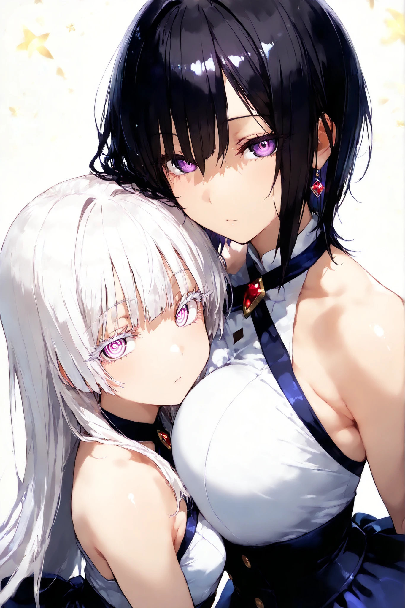 twincest,White hair,O cabelo multicolorido,Purple eye,Wear a mask on your head,Sideslit,light particules,the wallpaper,