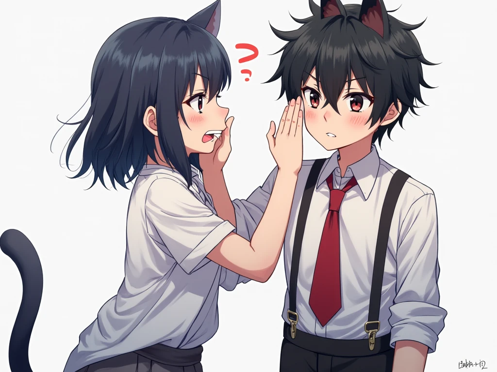 A shrunken down cat girl gets fucked mercilessly in the hands of a teenage boy, cat girl the size of a doll, held in hands of teenage boy, dick too big for her, moaning in pain and pleasure, blushing, aheago, smiling teenage boy, evil teenage boy, cat girls clothes are torn up,