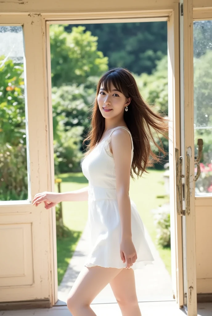Japan Women、Beautie、20~age 30s、Sister、White dress、Brown hair long