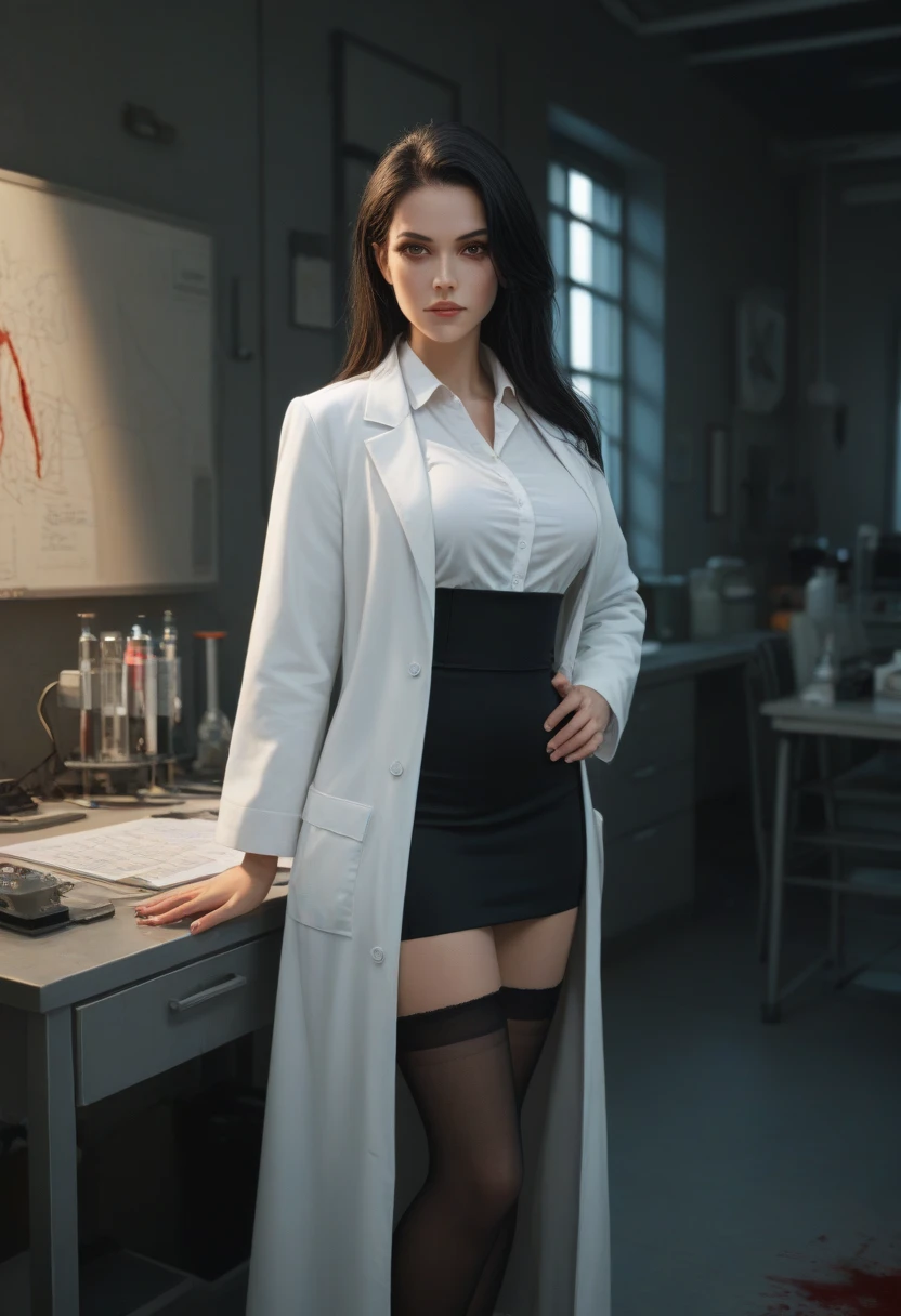 (( Anne Hathaway:Selena Gomez:0.7))) as a Sexy Doctor White In Hospital Thick Thighs Sexy Neckline Neckline, stethoscope in neck (((Big Breasts 1.8)))Super Realistic Well Detailed In HD High Quality