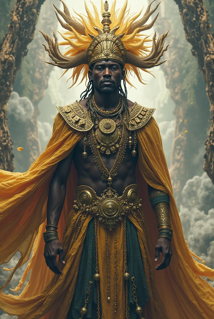 mahou shoujo, young masculine man, dark skin, big hair, yellow magical girl outfit, masked